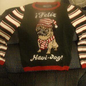 Ugly Christmas Sweater Small Women's Sweater Feliz Navi Dog